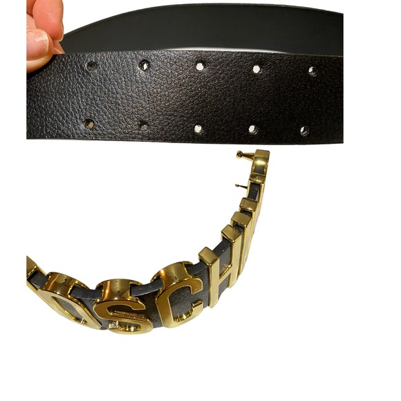 NEW MOSCHINO black and gold leather belt 41” in length - Picture 2 of 4